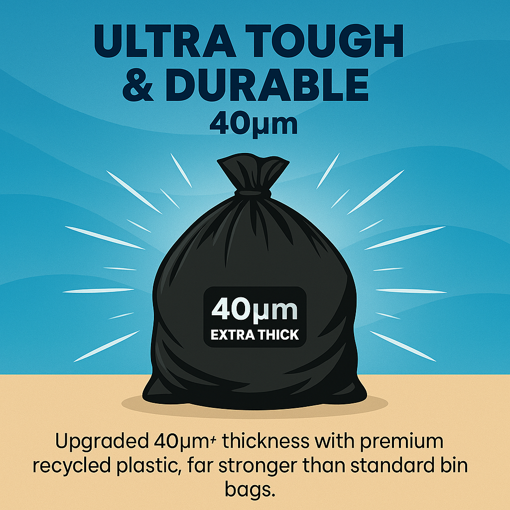 120L, Heavy Duty, Extra Strong, Tie Top, 40 Microns, Large Refuse Sacks