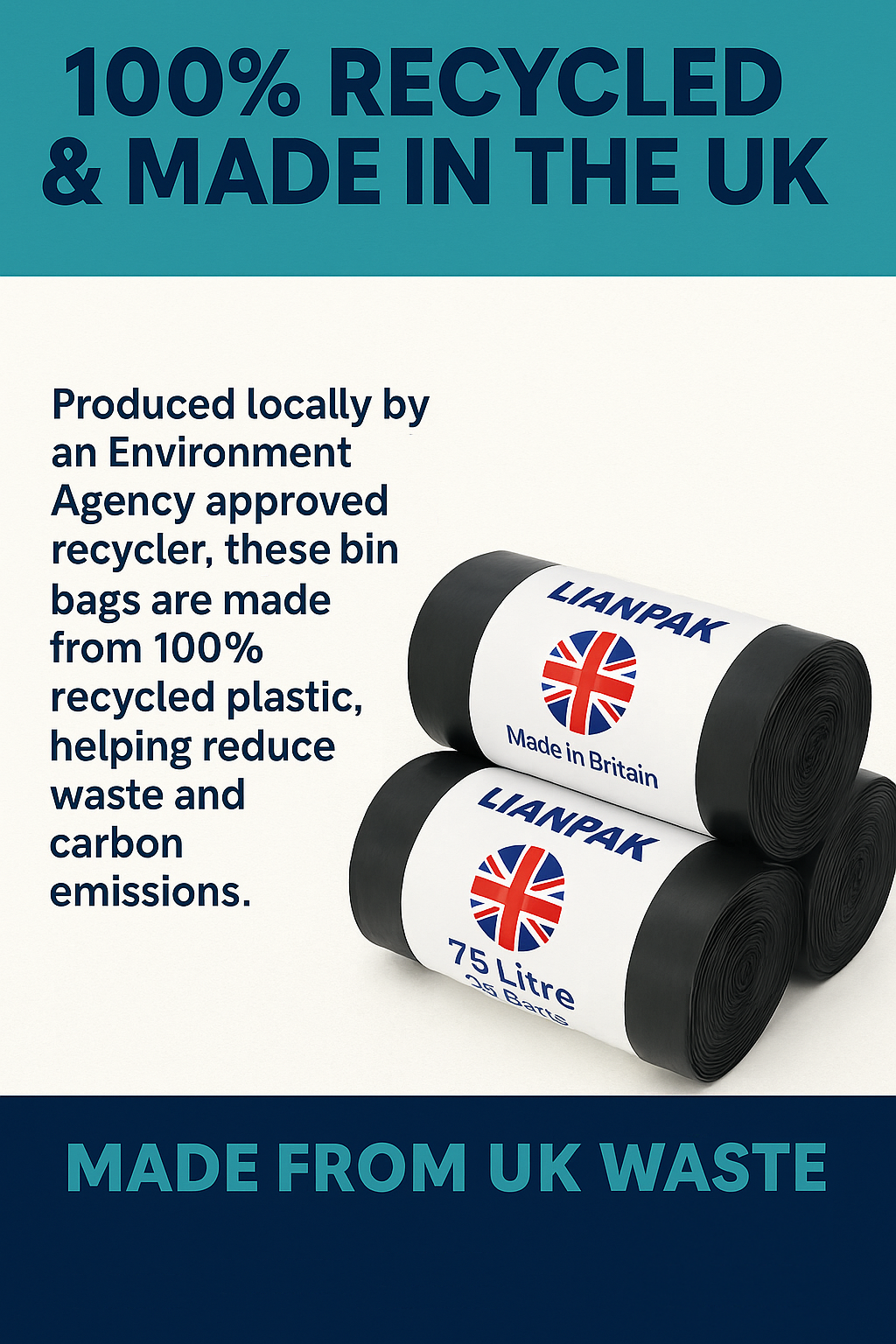 75L, Heavy Duty, Extra Strong, FLAT TOP, 30 Microns, Large Refuse Sacks