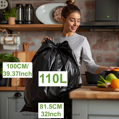 20pcs Lianpak Heavy Duty FLAT TOP 110L All-Purpose Refuse Sacks, 30um, Bin Bags, Bin Liners with FlexTech, Soft Touch, Recycled, Tear Resistant - Perfect for Household, Office, Kitchen & Caterers - 20 Bags per Roll - Black Catering Plastic Smooth