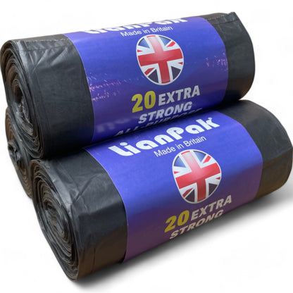 20pcs/Roll Lianpak Heavy Duty Tie-Top Extra Strong 120L All-Purpose Refuse Sacks,