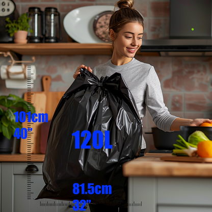 20pcs/Roll Lianpak Heavy Duty Tie-Top Extra Strong 120L All-Purpose Refuse Sacks,