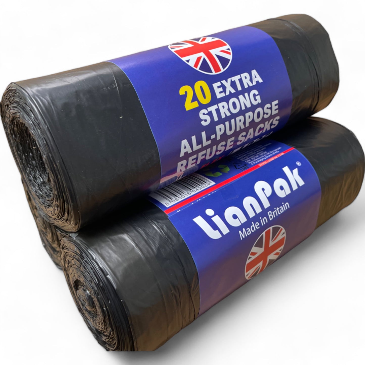 Lianpak Extra Strong Drawstring 50L All-Purpose Refuse Sacks, Bin Bags, Bin Liners with FlexTech, Soft Touch, Recycled, Tear Resistant