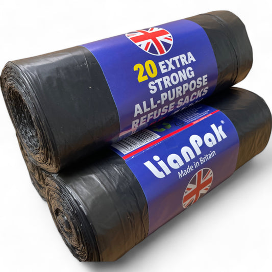 Lianpak Extra Strong Drawstring 30L All-Purpose Refuse Sacks, Bin Bags, Bin Liners with FlexTech, Soft Touch, Recycled, Tear Resistant