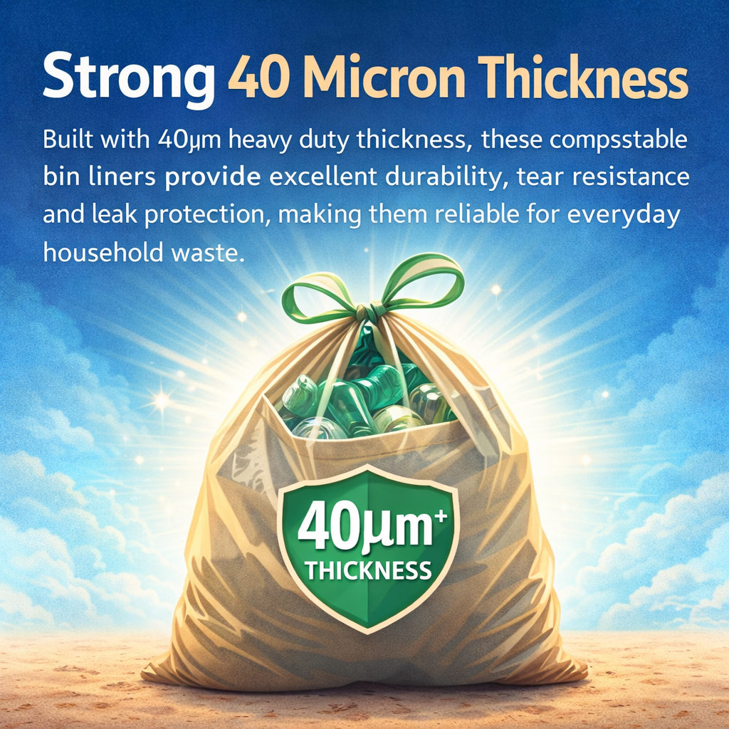 Lianpak BioFlex 50L Kitchen & Household Bin Bags Drawstring, Compostable Waste Liners, Strong Leak Resistant Trash Bags, Easy Tie Garbage Bags, 85×70cm