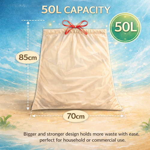 Lianpak BioFlex 50L Kitchen & Household Bin Bags Drawstring, Compostable Waste Liners, Strong Leak Resistant Trash Bags, Easy Tie Garbage Bags, 85×70cm