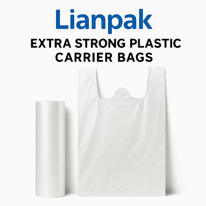 Lianpak Extra Strong White & Clear Mid Size Vest Carrier Bags 7"x13"x15"