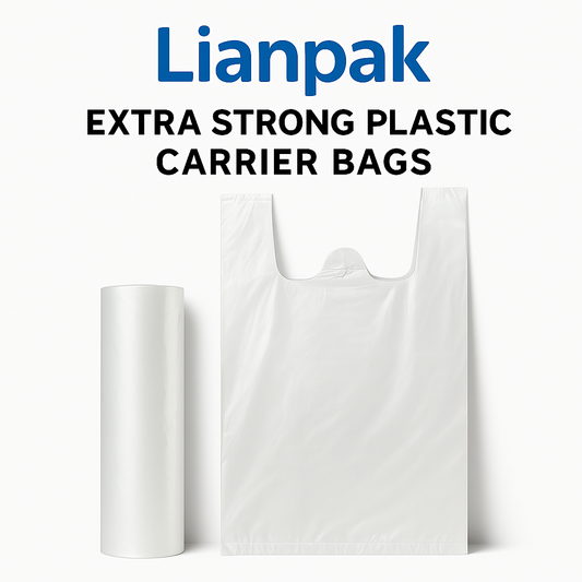 Lianpak Extra Strong White & Clear Mid Size Vest Carrier Bags 8"x14"x17"