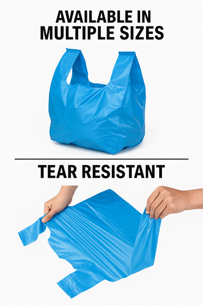 Lianpak Extra Strong Blue & Clear Mid Size Vest Carrier Bags 8"x14"x17"