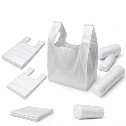 Lianpak Extra Strong White & Clear Mid Size Vest Carrier Bags 10"x15"x18"