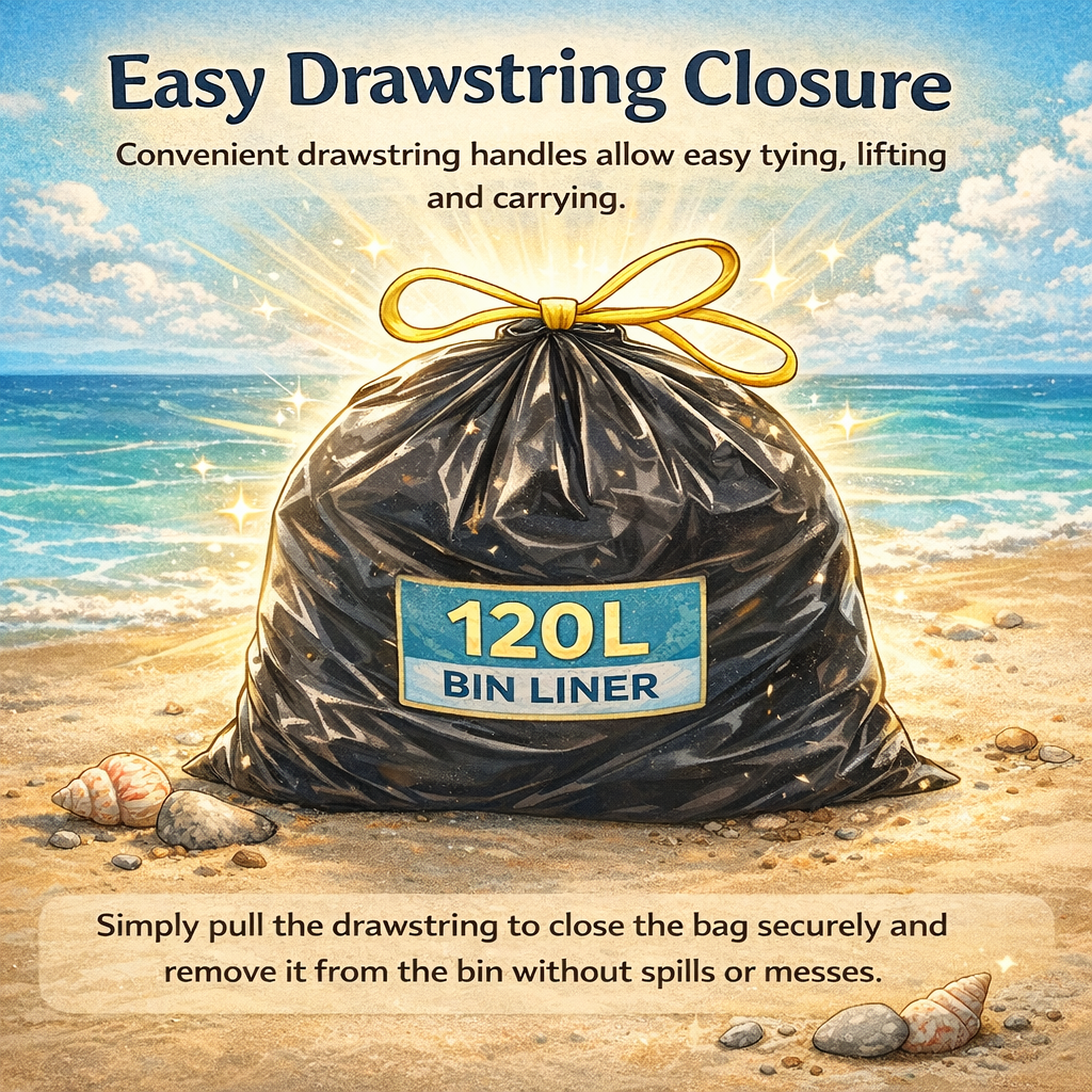 Lianpak Heavy Duty Extra Strong Drawstring 120L All-Purpose Refuse Sacks