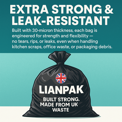 75L, Heavy Duty, Extra Strong, FLAT TOP, 30 Microns, Large Refuse Sacks