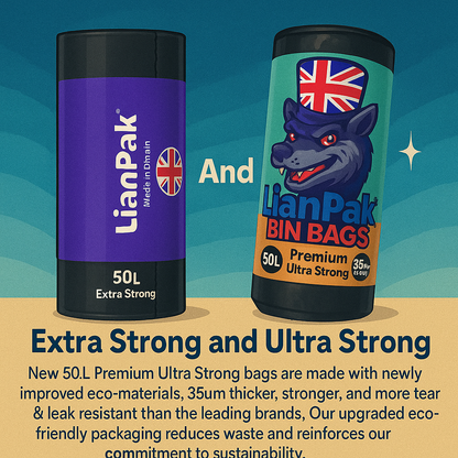 50L, Heavy Duty, Extra Strong, FLAT TOP, 35 Microns, Large Refuse Sacks