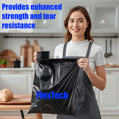 20pcs Lianpak Heavy Duty FLAT TOP 110L All-Purpose Refuse Sacks, 30um, Bin Bags, Bin Liners with FlexTech, Soft Touch, Recycled, Tear Resistant - Perfect for Household, Office, Kitchen & Caterers - 20 Bags per Roll - Black Catering Plastic Smooth