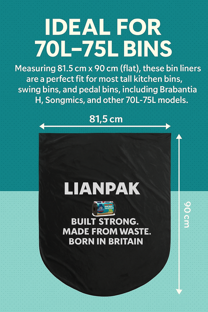 75L, Heavy Duty, Extra Strong, FLAT TOP, 30 Microns, Large Refuse Sacks