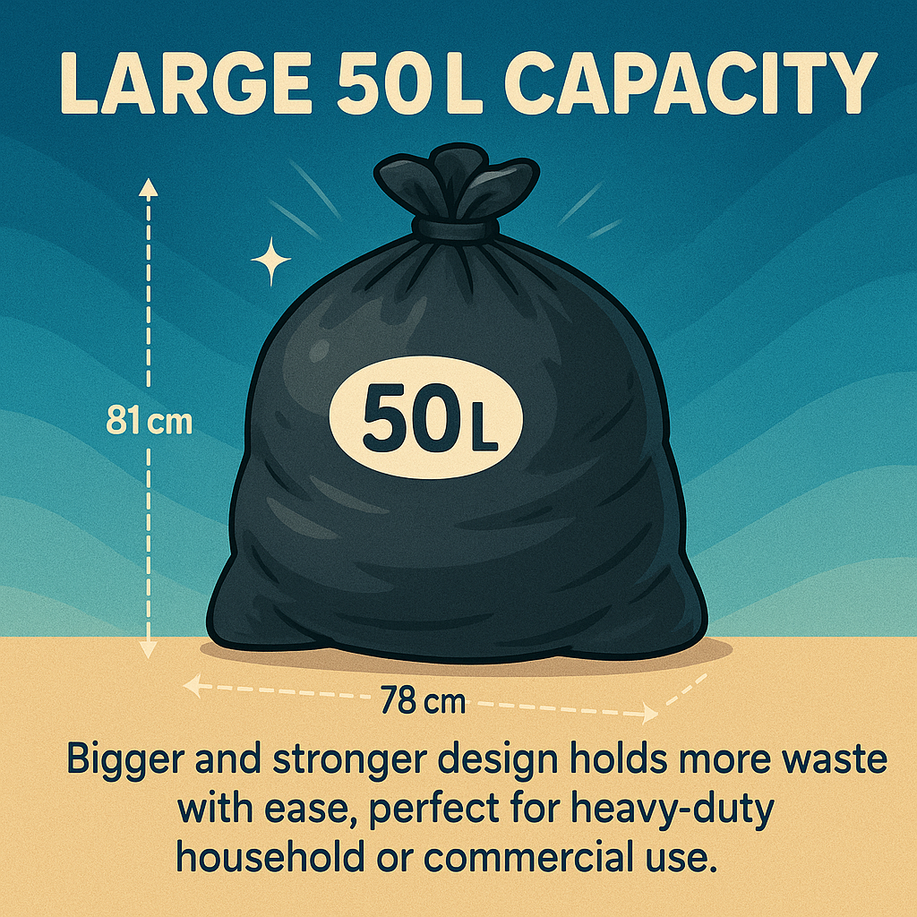 50L, Heavy Duty, Extra Strong, FLAT TOP, 35 Microns, Large Refuse Sacks