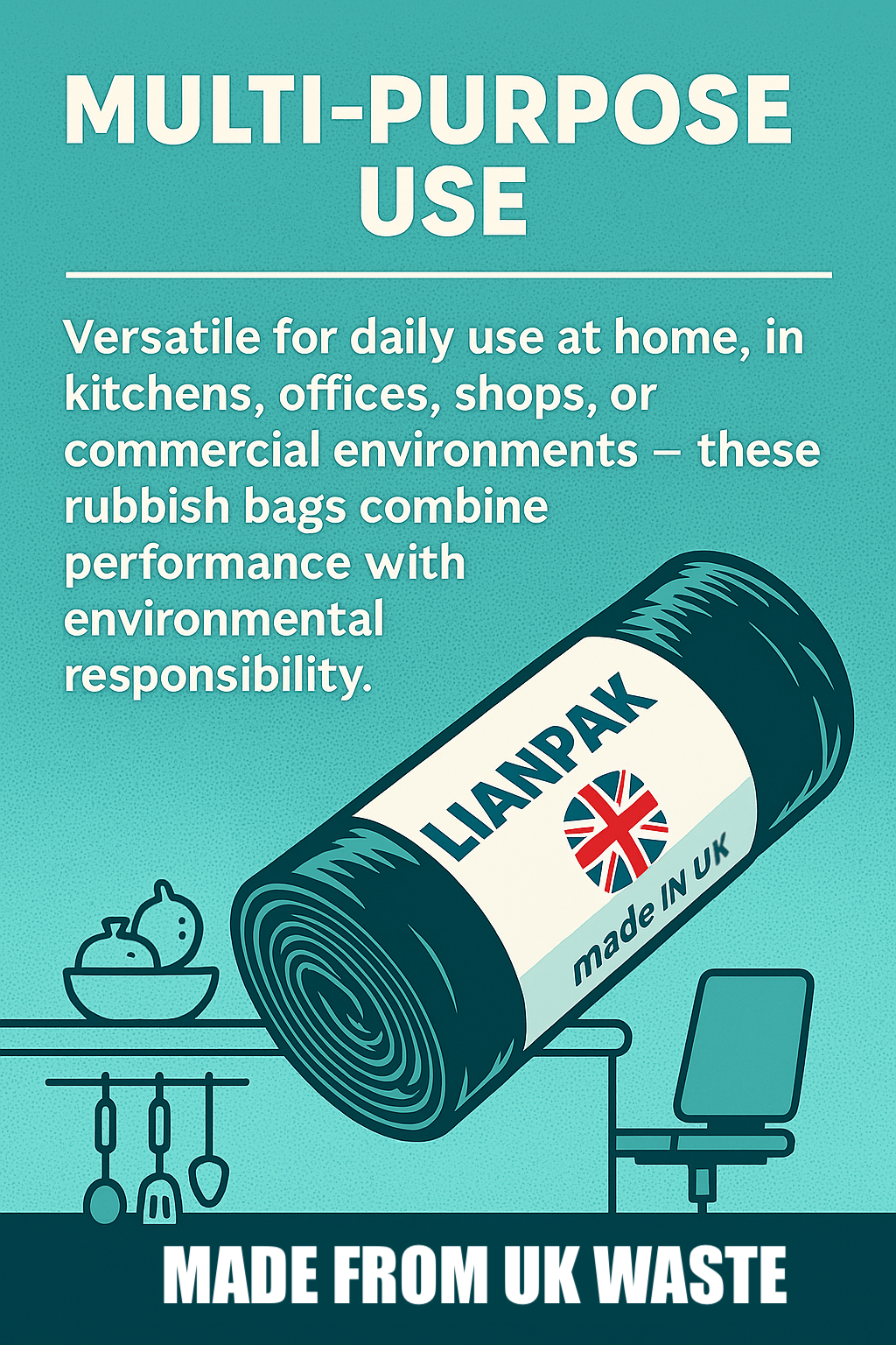 75L, Heavy Duty, Extra Strong, FLAT TOP, 30 Microns, Large Refuse Sacks