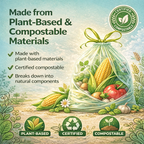 Lianpak BioFlex 22L Kitchen Bin Bags Drawstring, Compostable Food Waste Caddy Liners, Strong Leak Resistant Small Trash Bags, Easy Tie Garbage Bags, 56×55cm