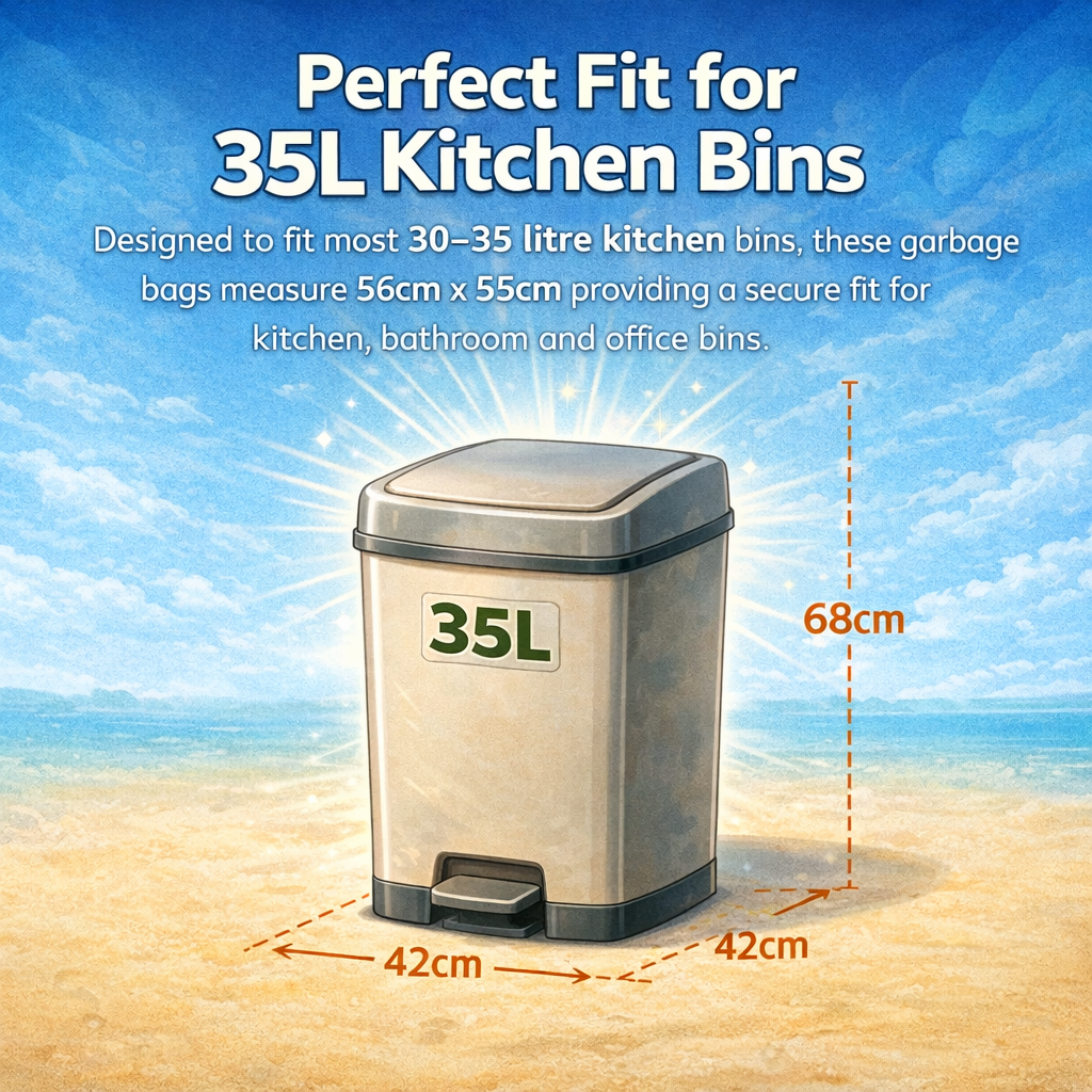 Lianpak BioFlex 35L Kitchen Bin Bags Drawstring, Compostable Food & Household Waste Liners, Strong Leak Resistant Trash Bags, Easy Tie Garbage Bags, 70×58cm