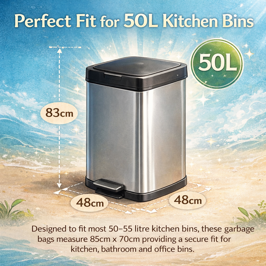 Lianpak BioFlex 50L Kitchen & Household Bin Bags Drawstring, Compostable Waste Liners, Strong Leak Resistant Trash Bags, Easy Tie Garbage Bags, 85×70cm