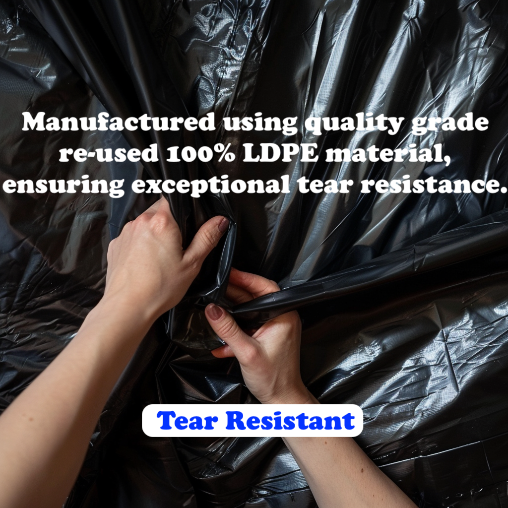 20pcs Lianpak Heavy Duty FLAT TOP 110L All-Purpose Refuse Sacks, 30um, Bin Bags, Bin Liners with FlexTech, Soft Touch, Recycled, Tear Resistant - Perfect for Household, Office, Kitchen & Caterers - 20 Bags per Roll - Black Catering Plastic Smooth