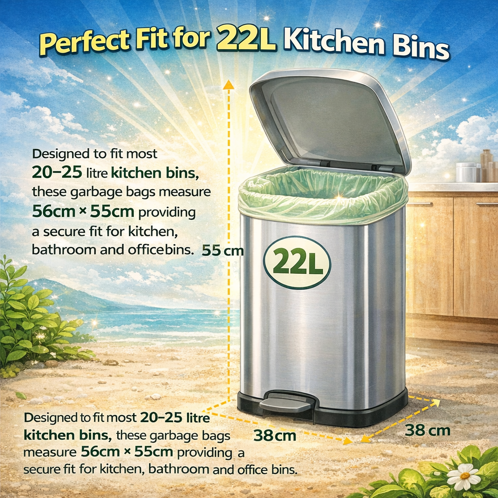 Lianpak BioFlex 22L Kitchen Bin Bags Drawstring, Compostable Food Waste Caddy Liners, Strong Leak Resistant Small Trash Bags, Easy Tie Garbage Bags, 56×55cm