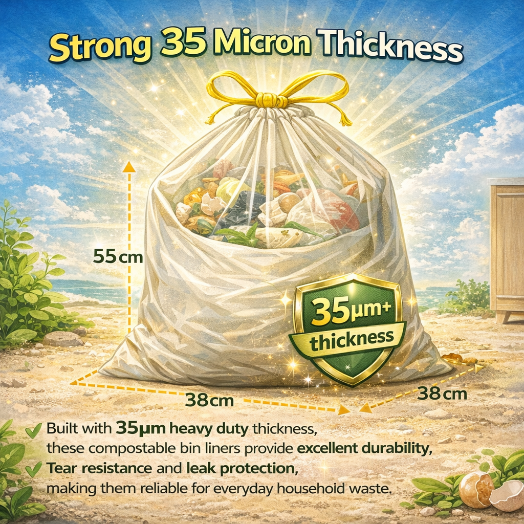 Lianpak BioFlex 35L Kitchen Bin Bags Drawstring, Compostable Food & Household Waste Liners, Strong Leak Resistant Trash Bags, Easy Tie Garbage Bags, 70×58cm